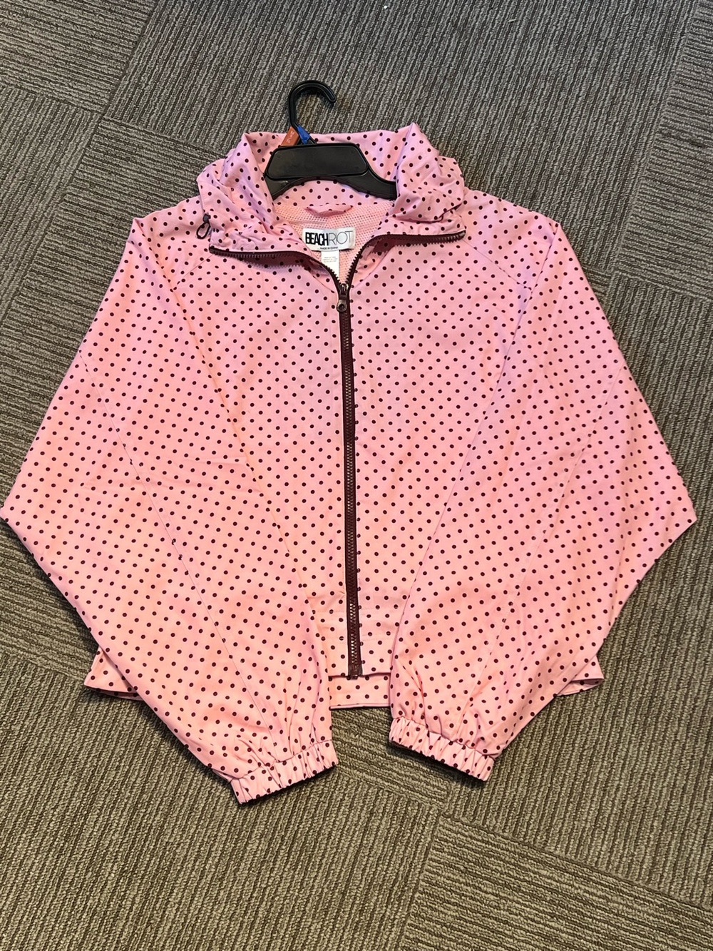 Beach Riot Pink Polka Dot Rain Jacket with Black Dots